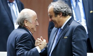 Sepp Blatter, left, and Michel Platini shortly after the former had been re-elected Fifa president